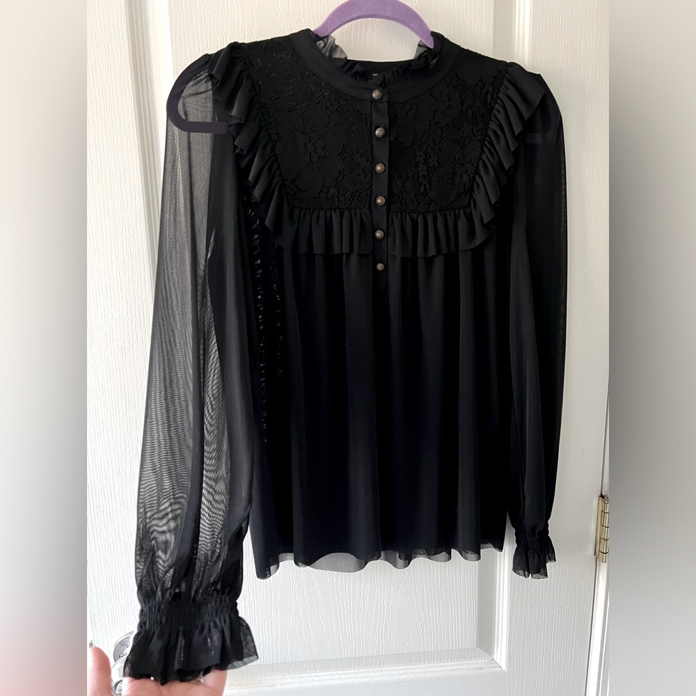 NWT Anthropologie Sheer Black Whimsigoth Ruffle Top